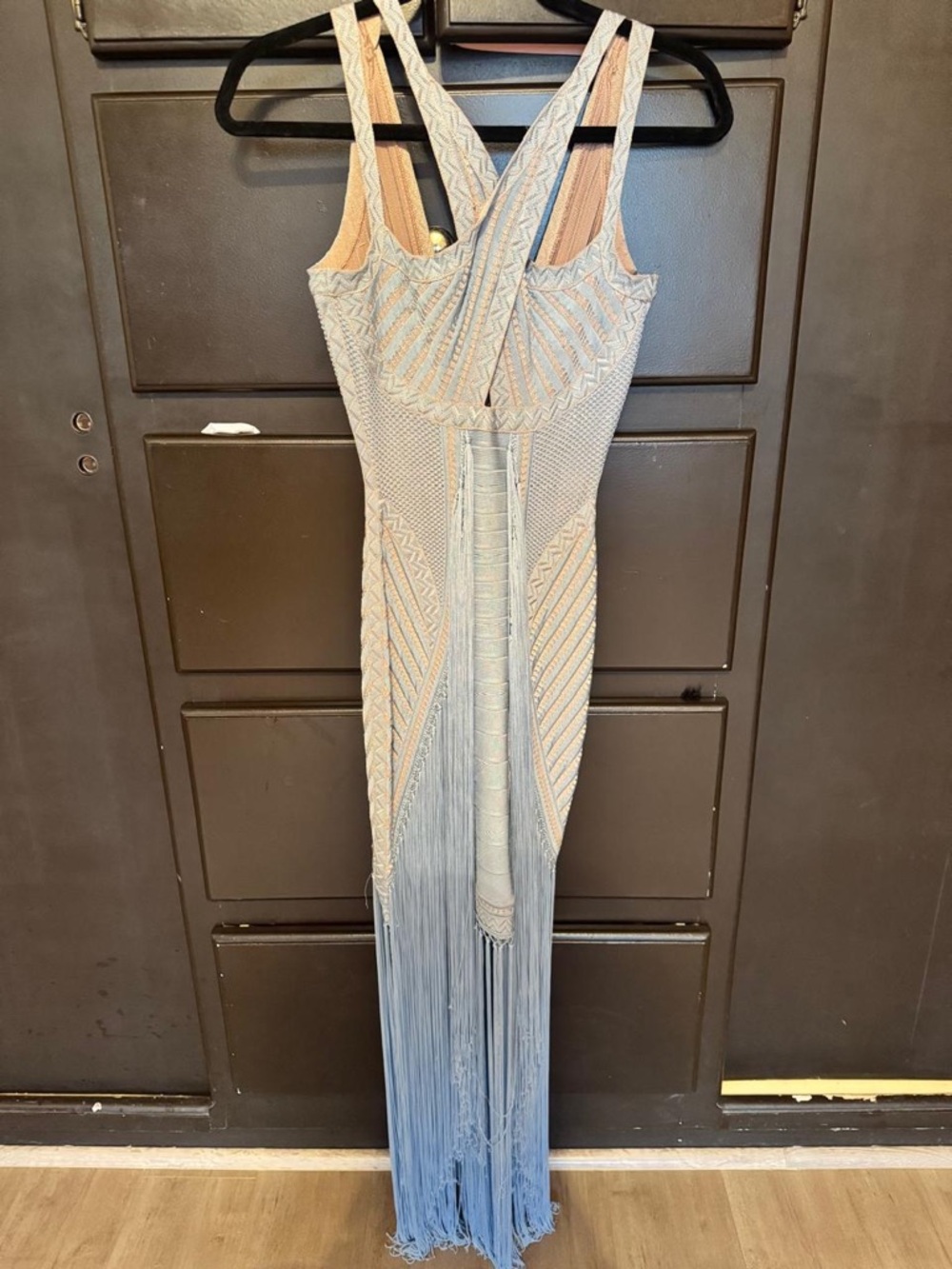 Herve Leger Blue Fringe Halter Maxi Dress - Picture 7 of 12